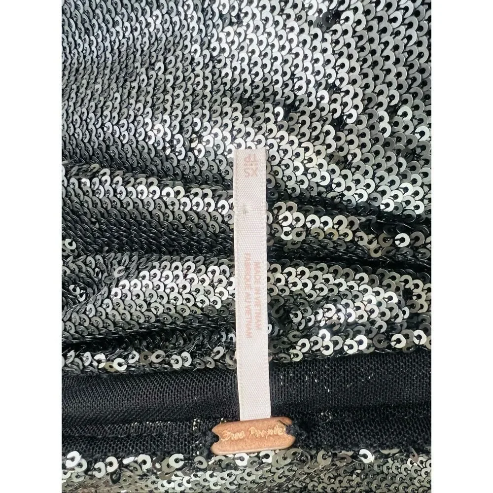 Free People Womens Gunmetal Gray Sequin Futter Sleeve Manuka Mini Dress Size XS